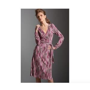 Diane Von Furstenberg DVF wrap dress marble pink purple brown retro vneck silk 2